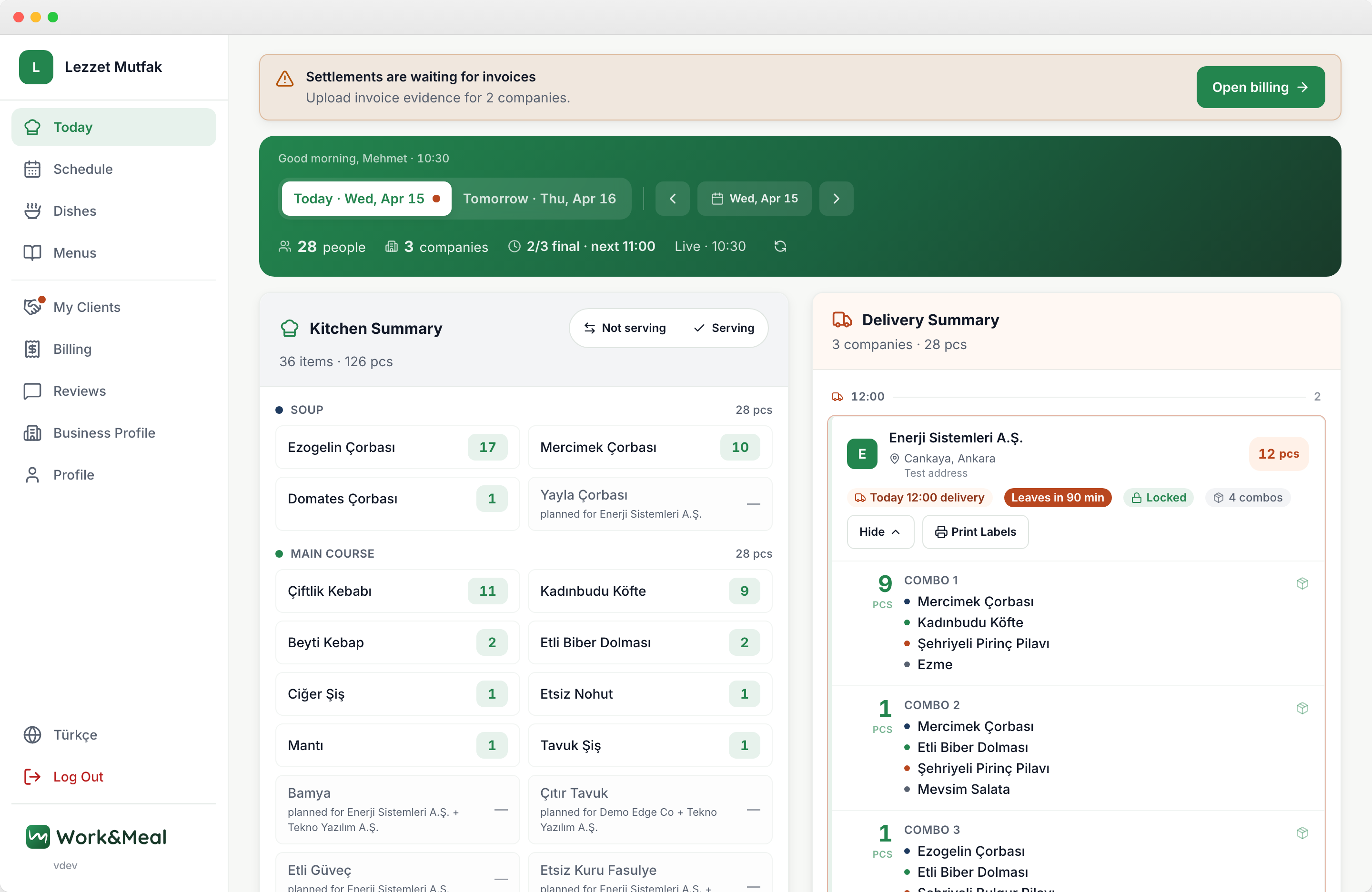 Caterer dashboard