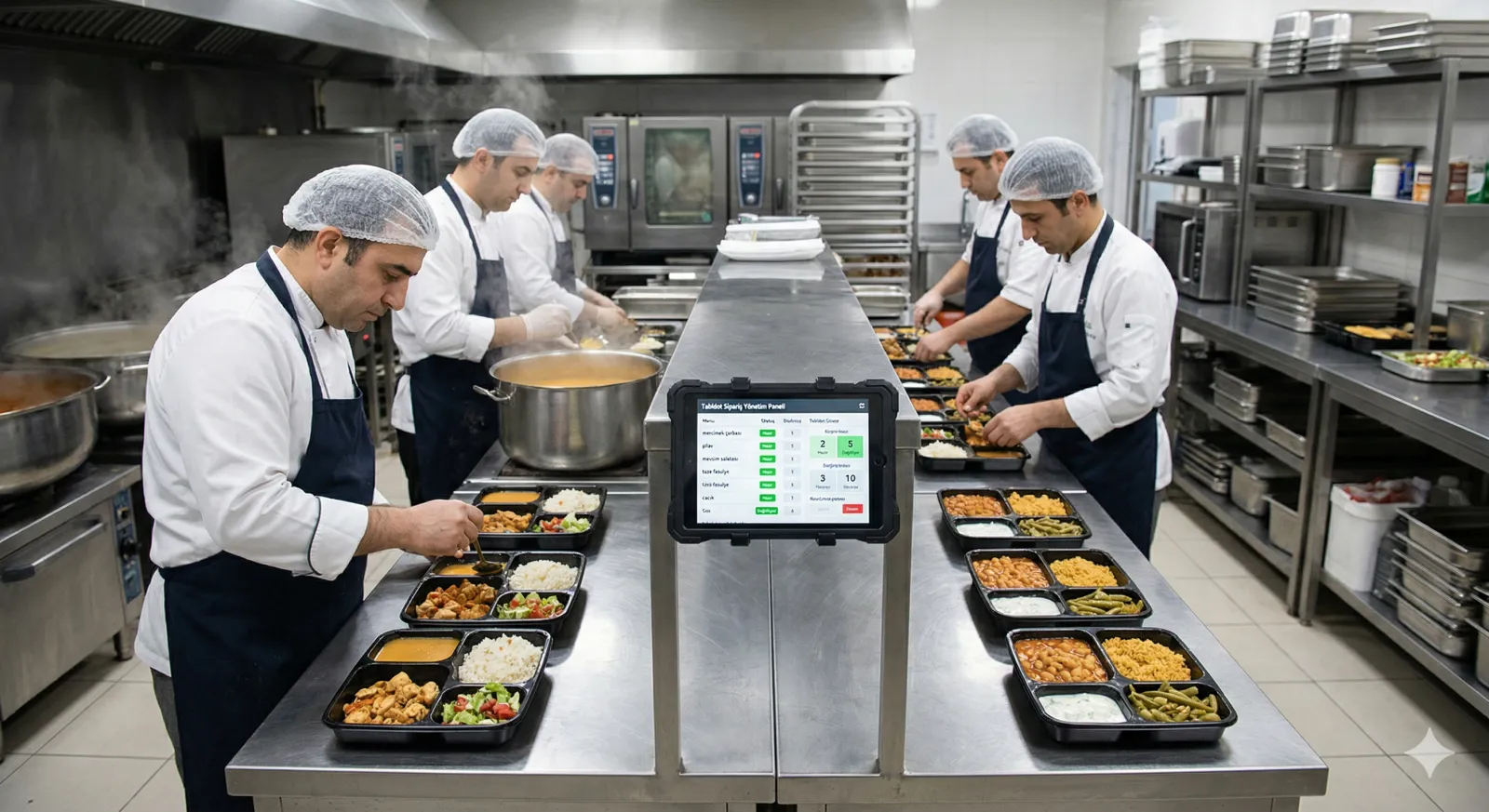 Caterer kitchen in full production mode